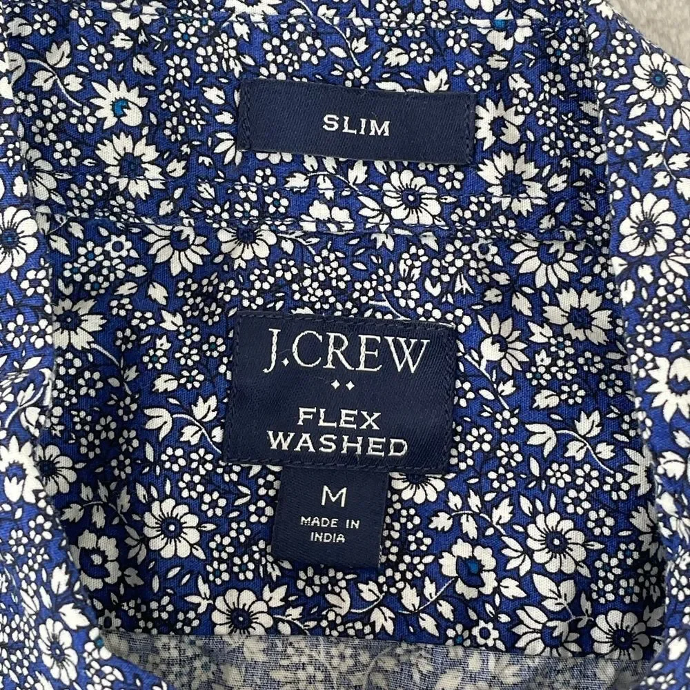 J. CREW Shirt Men Medium Blue Floral Slim Fit Flex Washed Preppy‎ Long Sleeve
